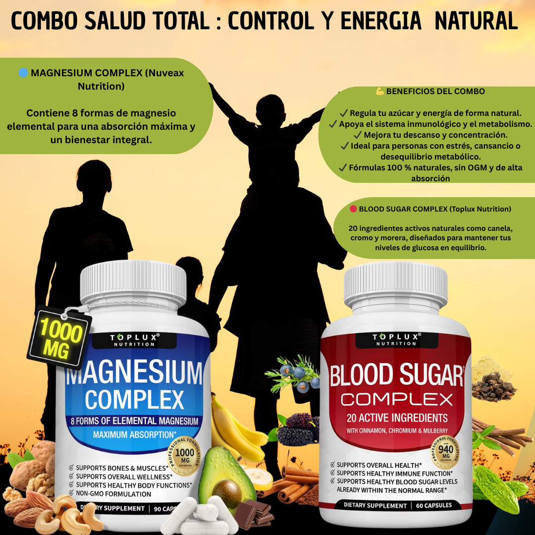 Combo Magnesium Complex 90 cápsulas + Blood Sugar Complex 60 cápsulas – Energía y Equilibrio Diario