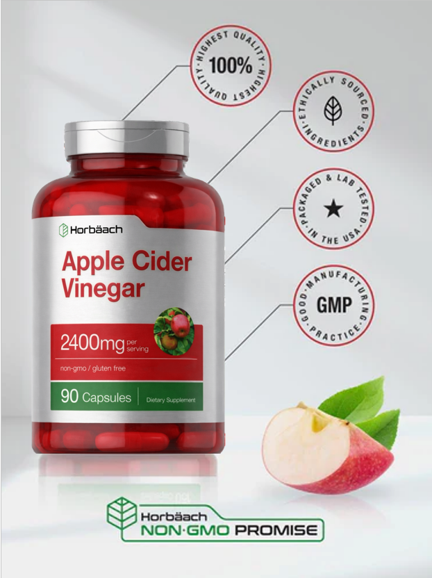 Vinagre de Sidra de Manzana 2400mg Horbaach 90 Cápsulas