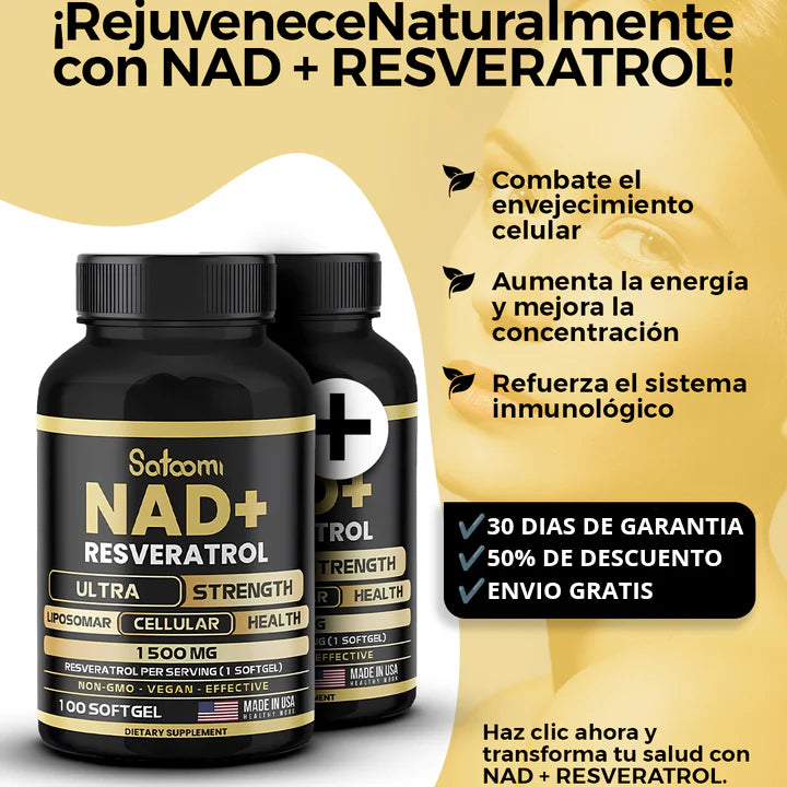 NAD+ + Resveratrol Liposomal 1500 mg – Fórmula Antioxidante de Alta Absorción | 100 Cápsulas