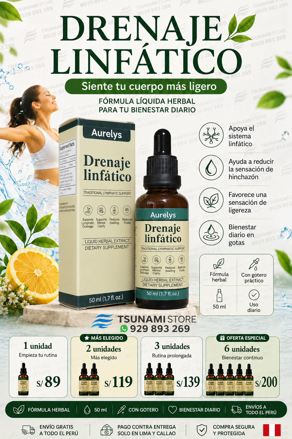 Aurelys Drenaje Linfático 50 ml | Fórmula Herbal en Gotas | Apoyo para Piernas Pesadas e Hinchazón
