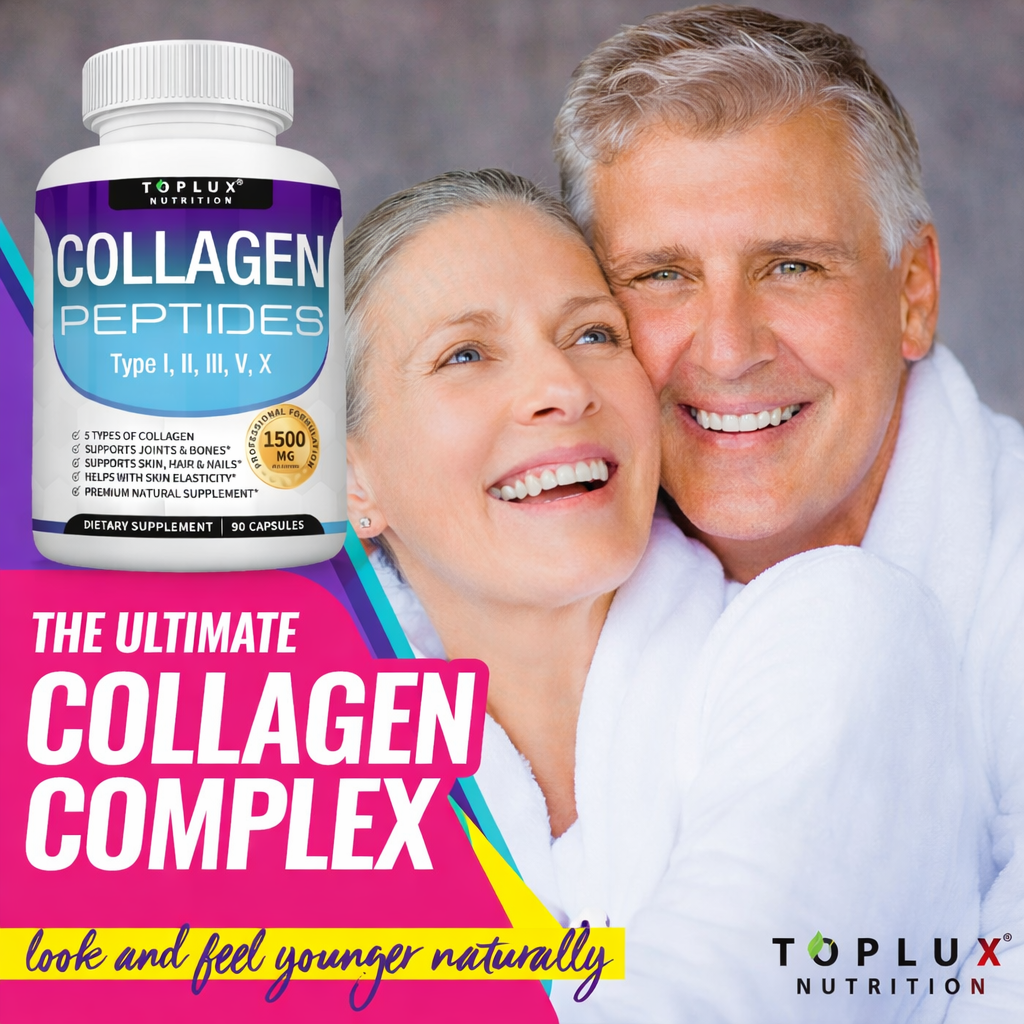 Colágeno Péptidos Toplux 1800 mg 90 Cápsulas - 5 Tipos de Colágeno en un solo Producto