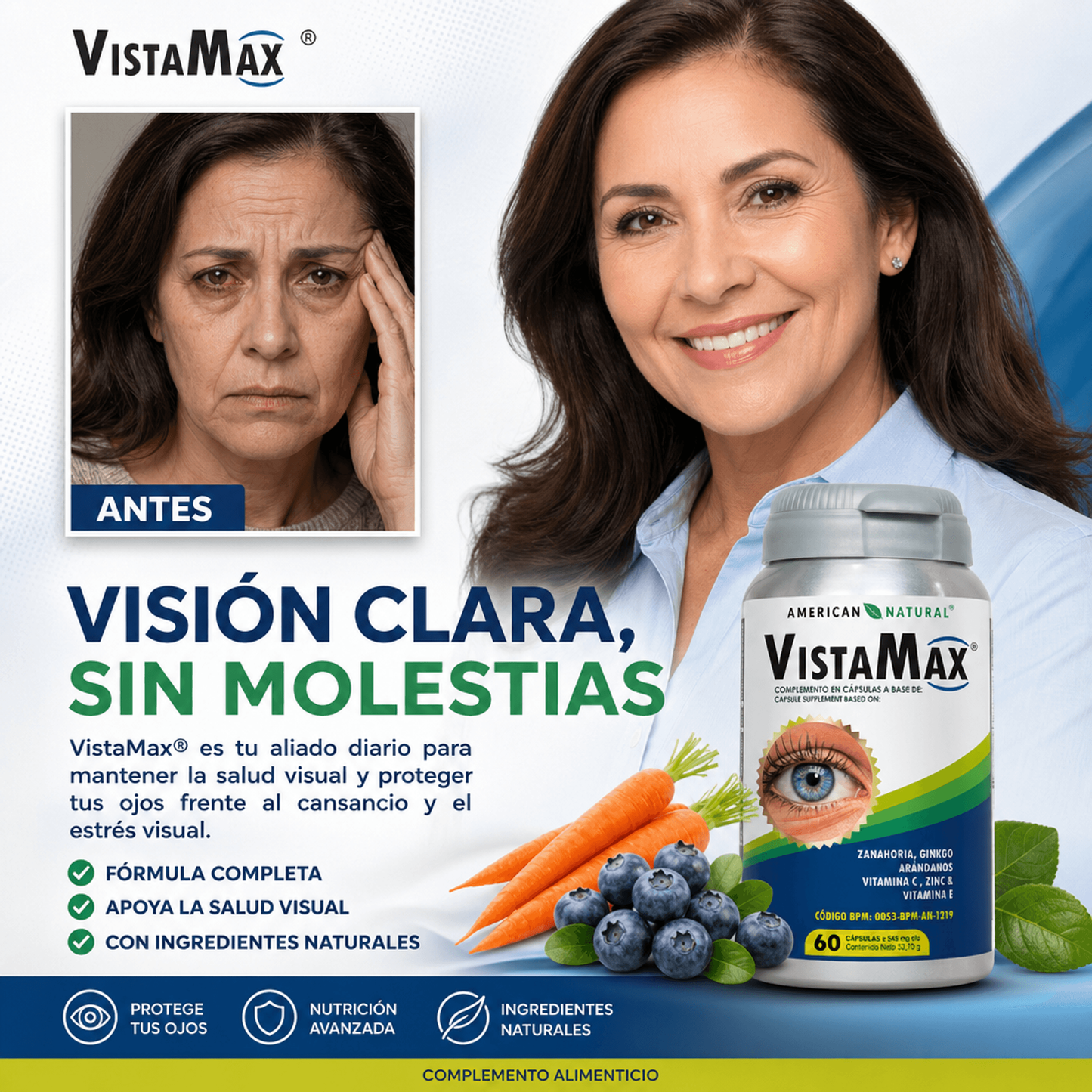 VistaMax by American Natural 60 Cápsulas | Ayuda a Reducir la Fatiga Visual y Protege la Salud de Tus Ojos
