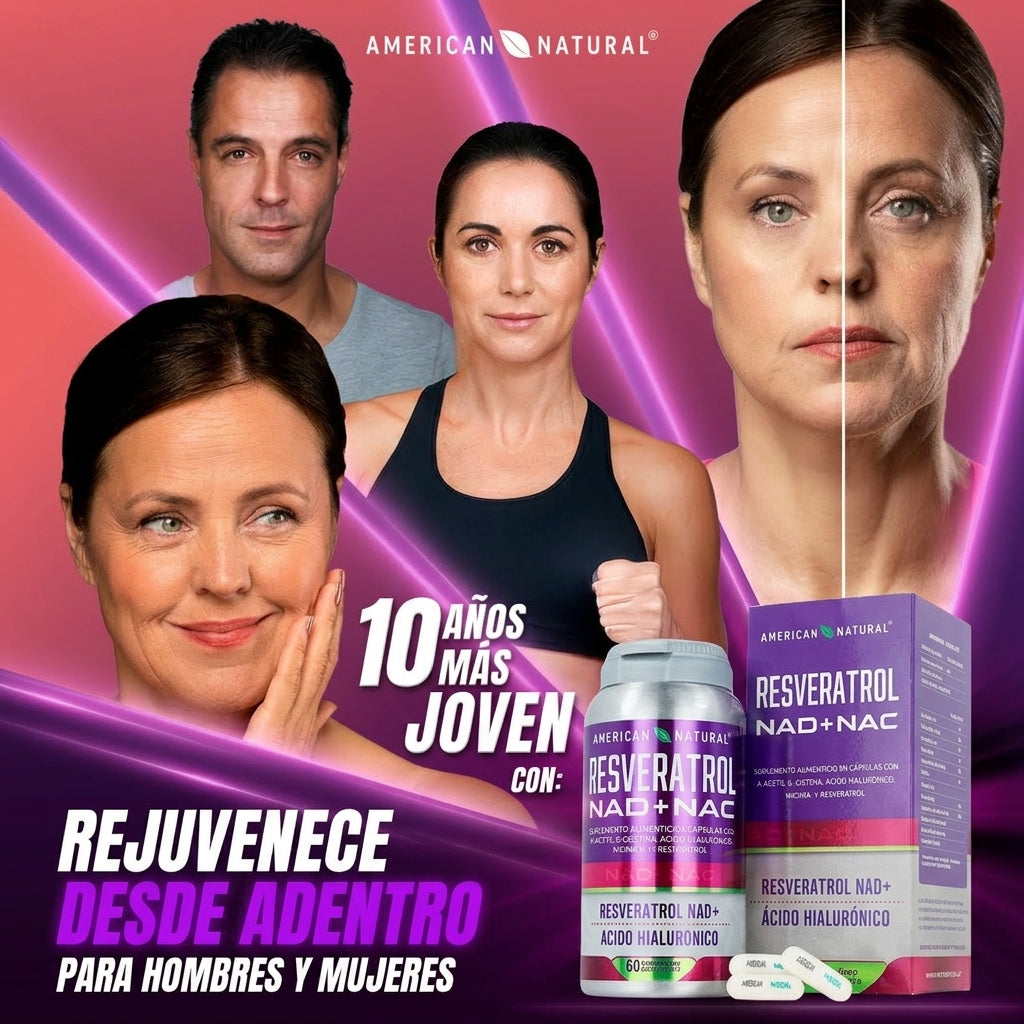 Resveratrol NAD+ NAC con Ácido Hialurónico | Fórmula Avanzada para Envejecimiento Saludable y Vitalidad