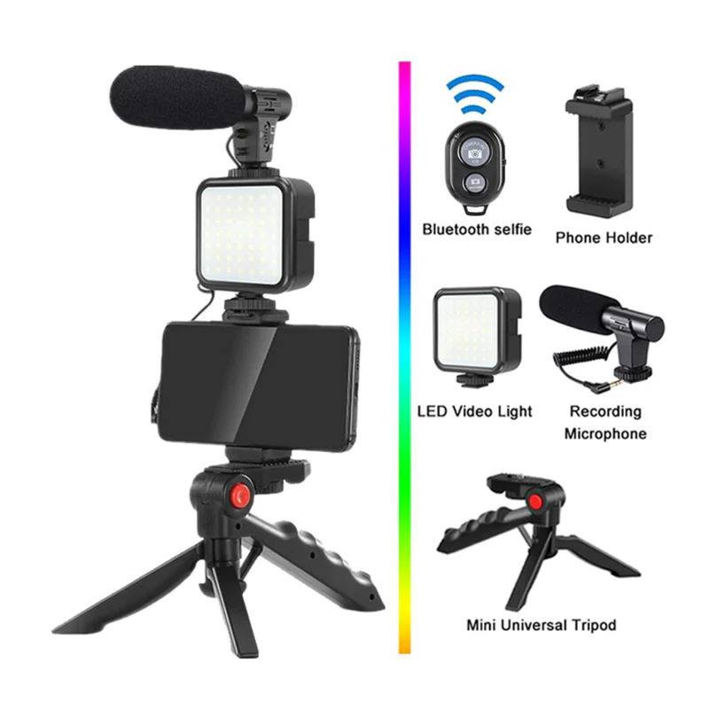 KIT DE GRABACIÓN CON MICRÓFONO Y LUZ LED TRÍPODE PARA LIVE STREAM