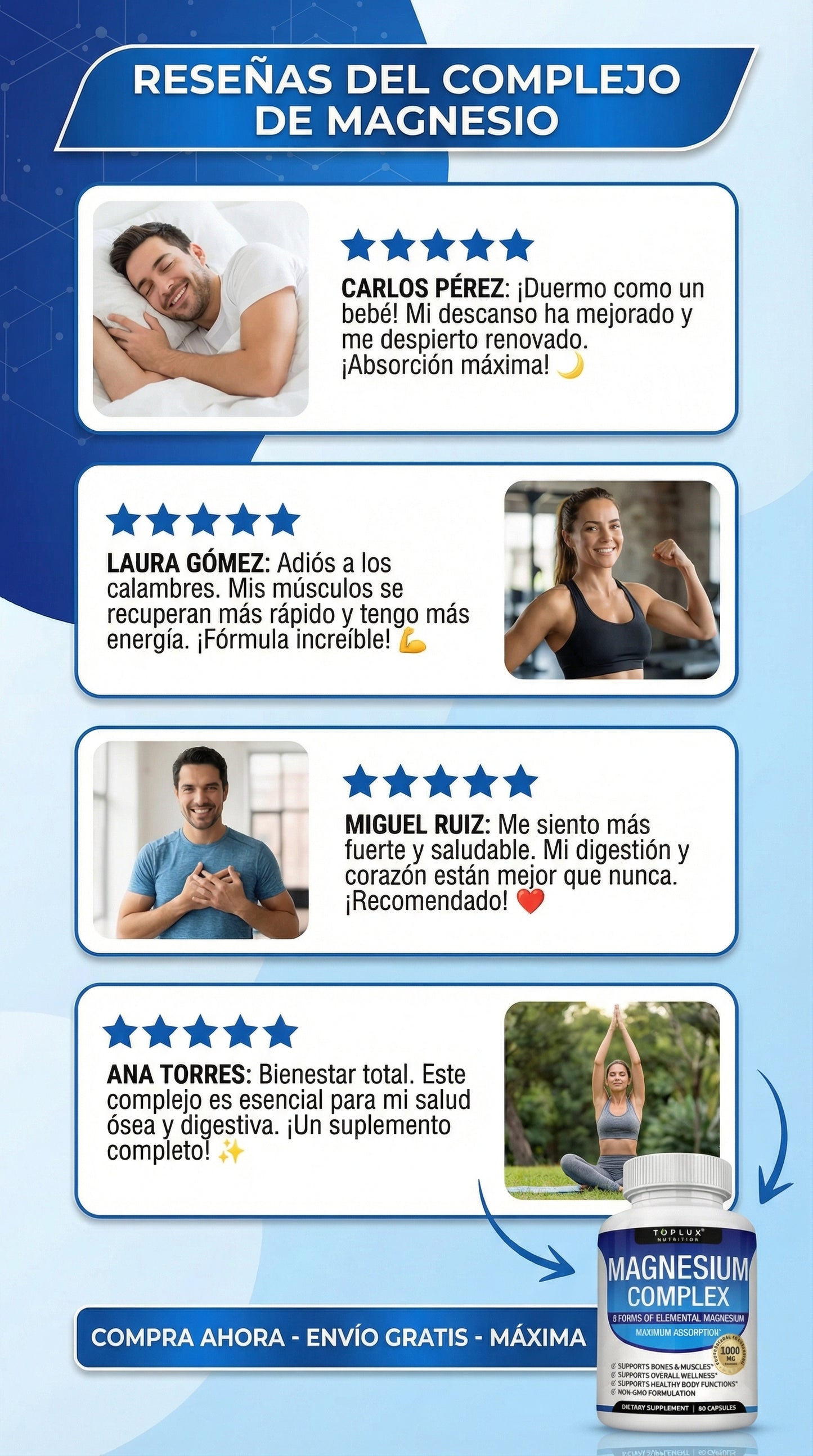 Magnesio Complex 1000 mg 90 cápsulas – 8 Tipos de Magnesio en un solo Producto