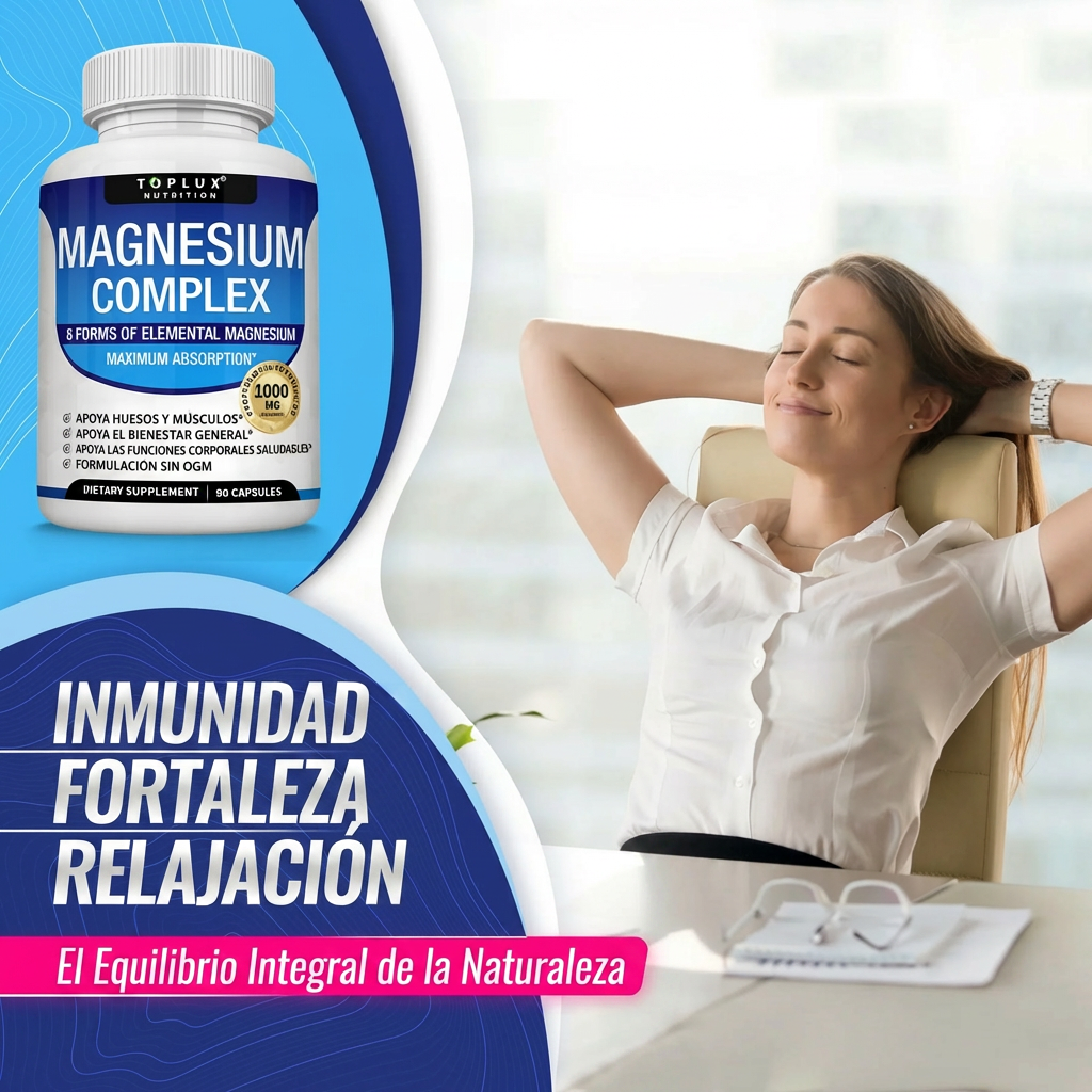 Magnesio Complex 1000 mg 90 cápsulas – 8 Tipos de Magnesio en un solo Producto