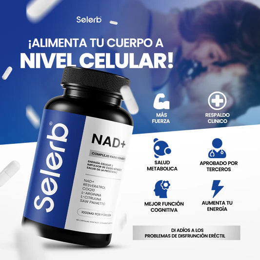 NAD+ Complejo Masculino con Resveratrol, CoQ10 y Ashwagandha – 60 Cápsulas | Soporte Celular y Hormonal