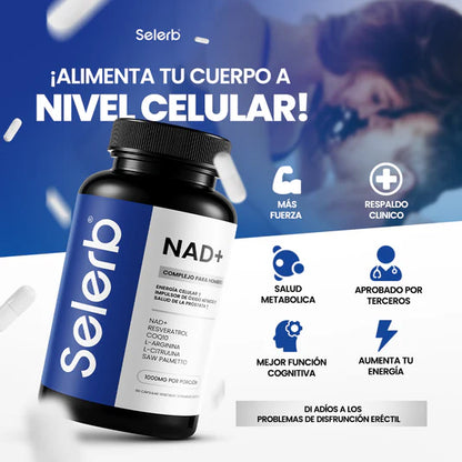 NAD+ Complejo Masculino con Resveratrol, CoQ10 y Ashwagandha – 60 Cápsulas | Soporte Celular y Hormonal