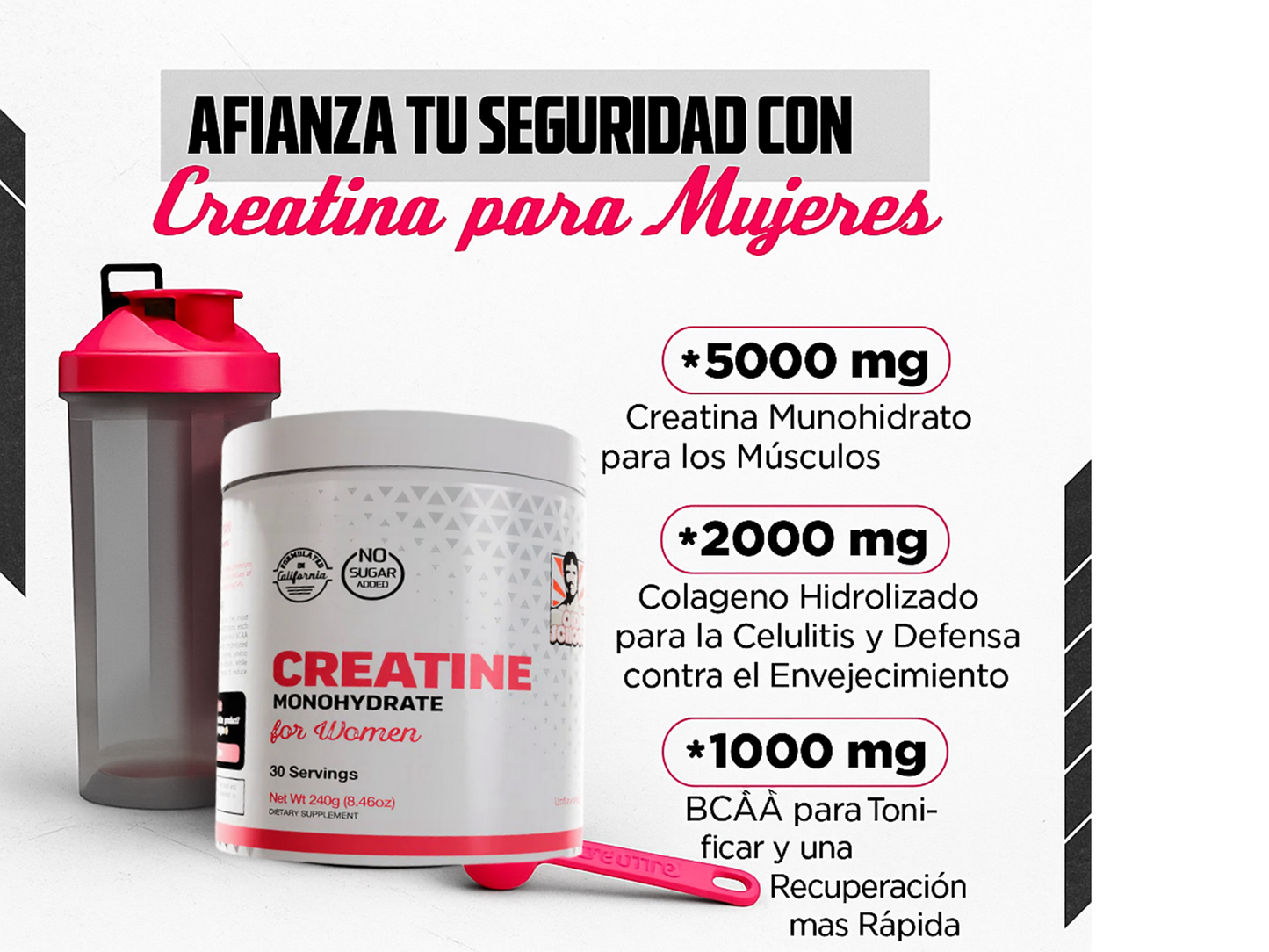 Creatina Monohidratada para Mujeres + Colágeno Hidrolizado 
Fuerza, Tonificación y Recuperación en 30 Días