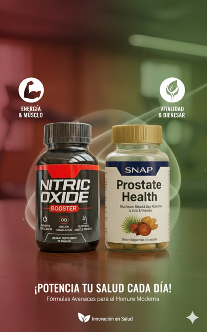 Duo Pack: Óxido Nítrico Booster 1500 mg + Prostate Health – Alta Potencia para Energía y Salud Prostática