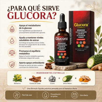 Glucora Gotas 10 en 1 | Berberina, Canela de Ceilán y Cromo | 50 ml