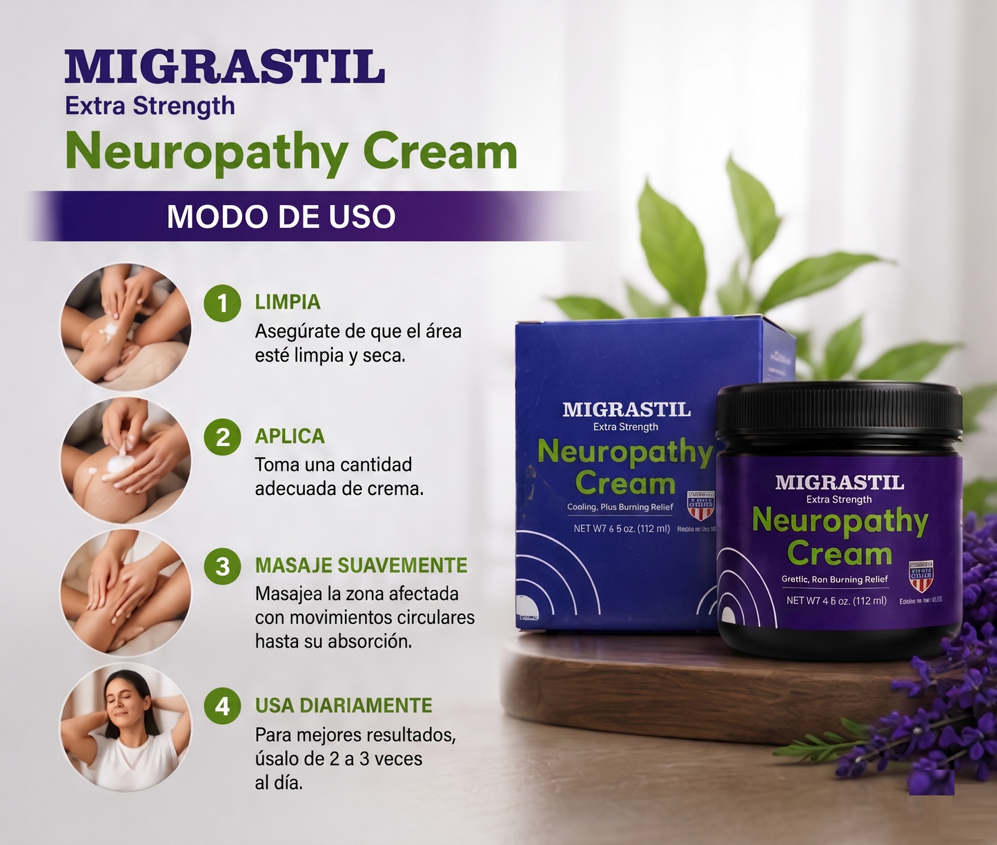 MIGRASTIL Neuropathy Cream | Fórmula Avanzada de Rápida Absorción