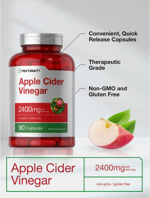 Vinagre de Sidra de Manzana 2400mg Horbaach 90 Cápsulas