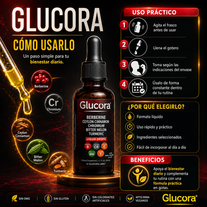 Glucora Gotas 10 en 1 | Berberina, Canela de Ceilán y Cromo | 50 ml