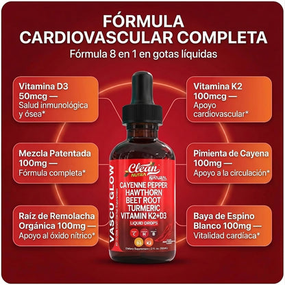 Vascu Glow Suplemento Natural para la Circulación y Energía | Remolacha, Cúrcuma, Ginseng y Vitaminas D3 K2