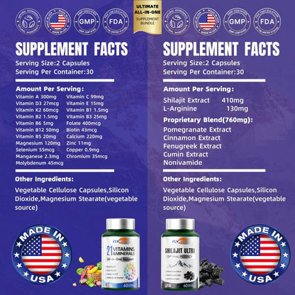 SHILAJIT ULTRA + 21 VITAMINAS & MINERALES PACK ENERGÍA TOTAL