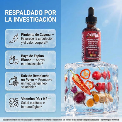 Vascu Glow Suplemento Natural para la Circulación y Energía | Remolacha, Cúrcuma, Ginseng y Vitaminas D3 K2