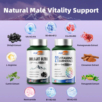 SHILAJIT ULTRA + 21 VITAMINAS & MINERALES PACK ENERGÍA TOTAL