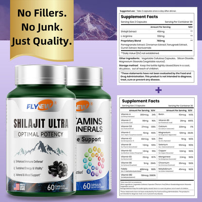 SHILAJIT ULTRA + 21 VITAMINAS & MINERALES PACK ENERGÍA TOTAL