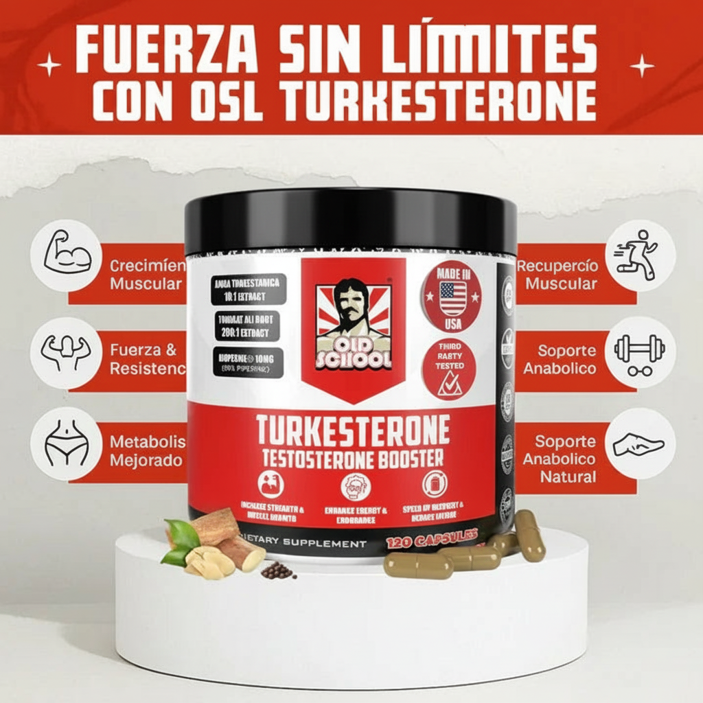 Turkesterona con Tongkat Ali Old School 120 cápsulas – Fuerza, Recuperación y Rendimiento