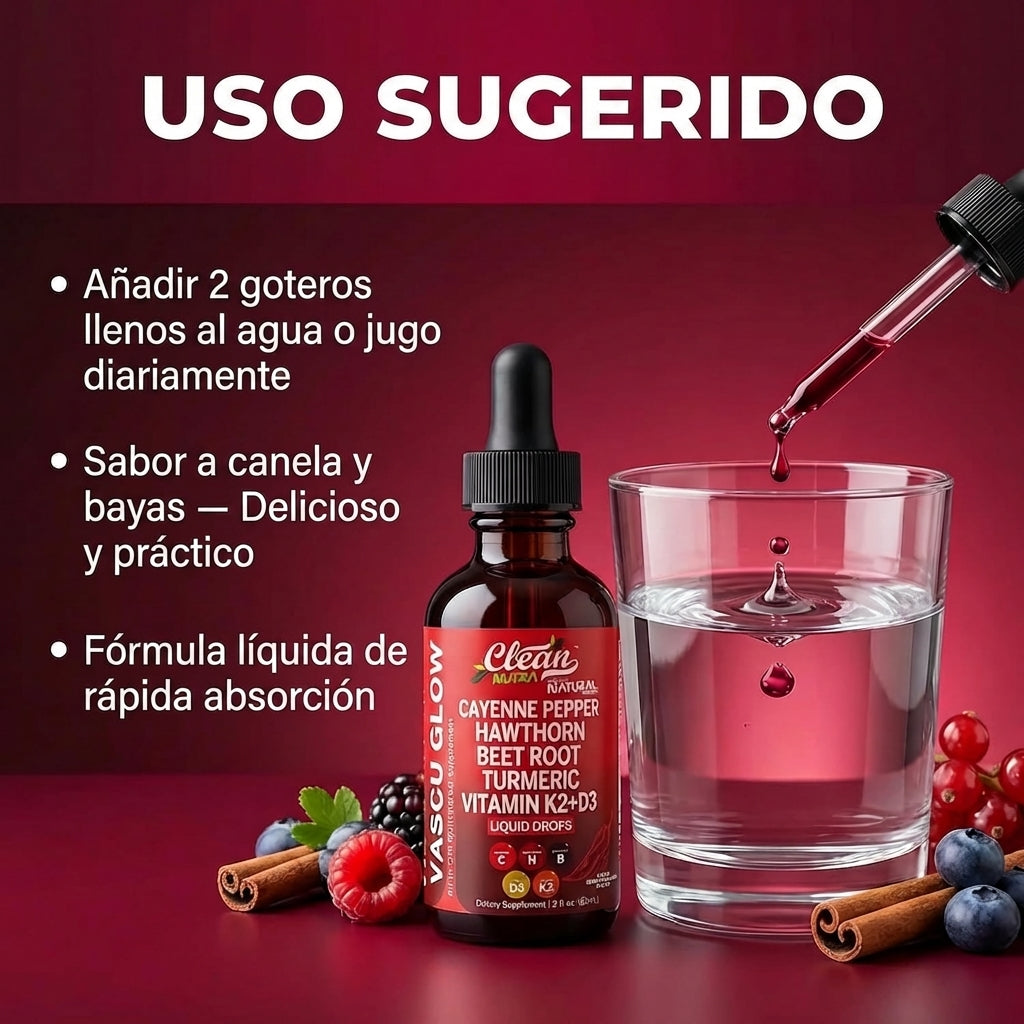Vascu Glow Suplemento Natural para la Circulación y Energía | Remolacha, Cúrcuma, Ginseng y Vitaminas D3 K2