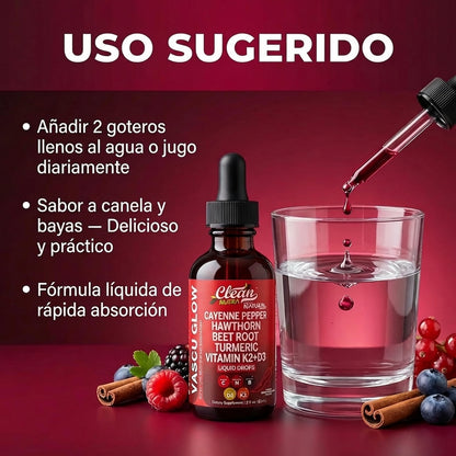Vascu Glow Suplemento Natural para la Circulación y Energía | Remolacha, Cúrcuma, Ginseng y Vitaminas D3 K2