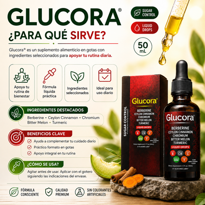 Glucora Gotas 10 en 1 | Berberina, Canela de Ceilán y Cromo | 50 ml