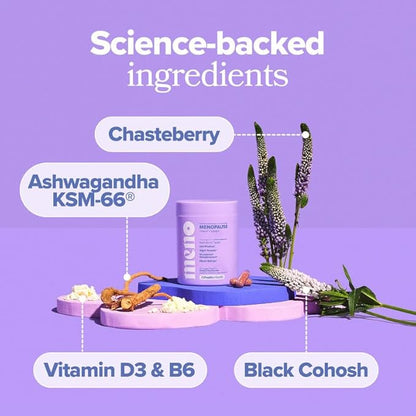 MENO Vitaminas para la menopausia | 60 cápsulas con Ashwagandha, Black Cohosh y Vitaminas