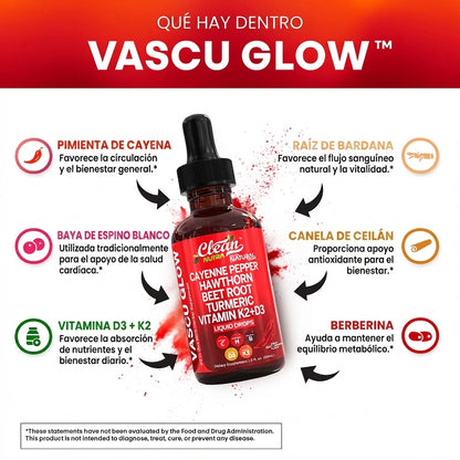 Vascu Glow Suplemento Natural para la Circulación y Energía | Remolacha, Cúrcuma, Ginseng y Vitaminas D3 K2