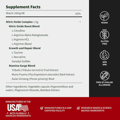 Óxido Nítrico Booster 1500 mg – 60 cápsulas de Alta Potencia | Rinde Más en Cada Entreno