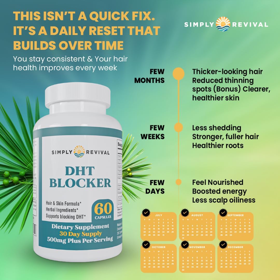 DHT Blocker Simply Revival 500mg – 60 Cápsulas | Bloqueador de DHT para la Caída del Cabello