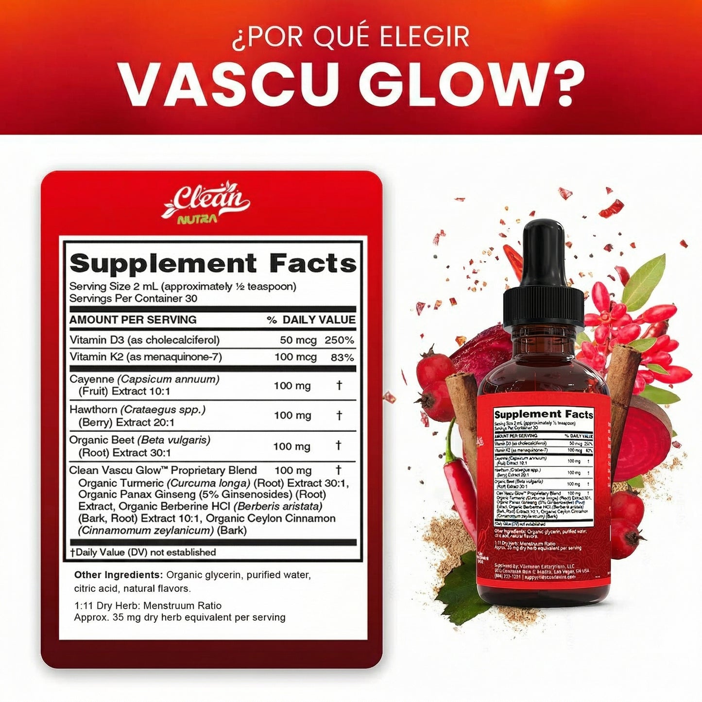 Vascu Glow Suplemento Natural para la Circulación y Energía | Remolacha, Cúrcuma, Ginseng y Vitaminas D3 K2