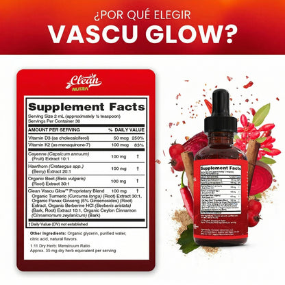 Vascu Glow Suplemento Natural para la Circulación y Energía | Remolacha, Cúrcuma, Ginseng y Vitaminas D3 K2