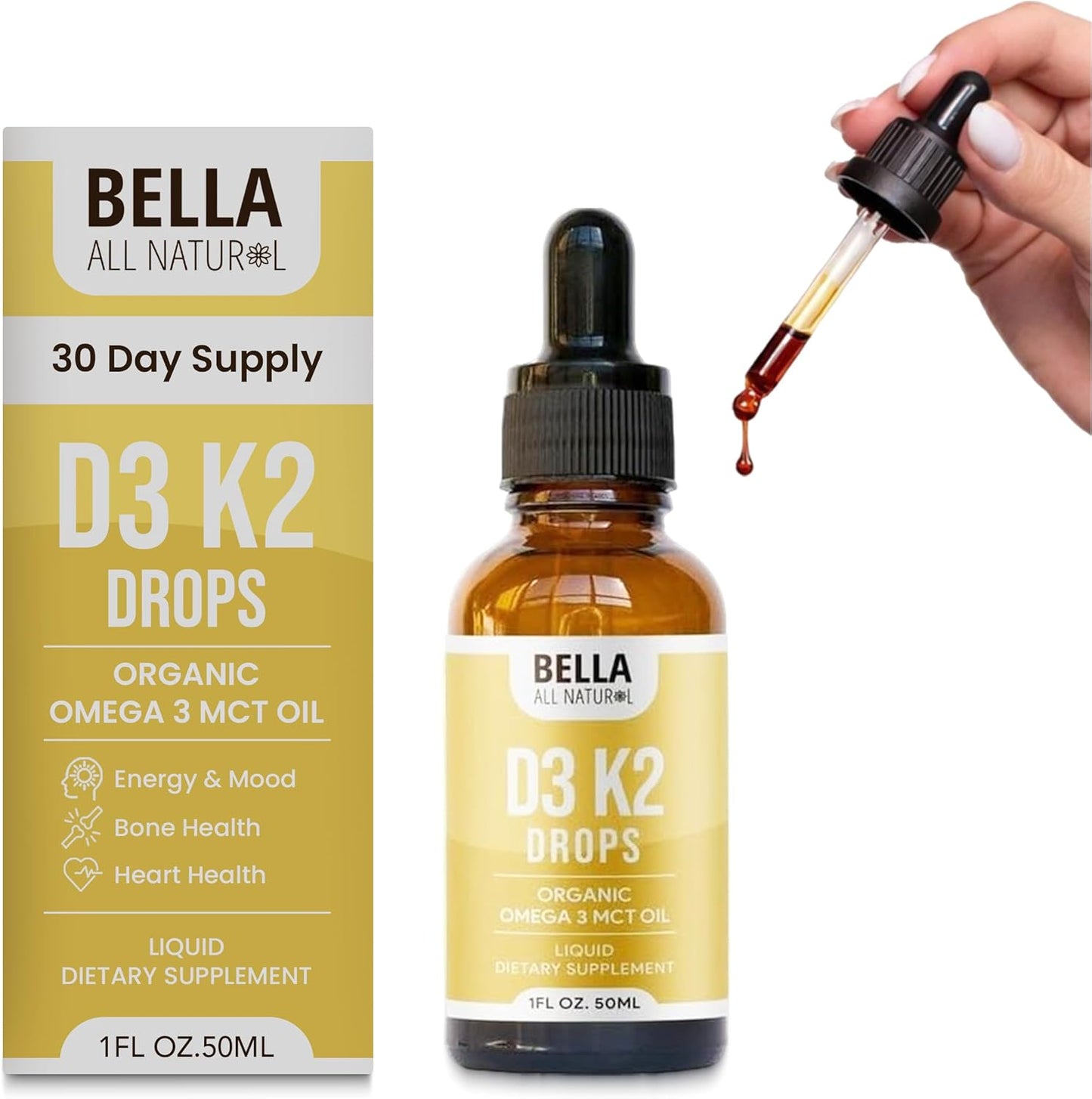 Bella All Natural Vitamina D3 K2 con Omega 3 - MCT Oil