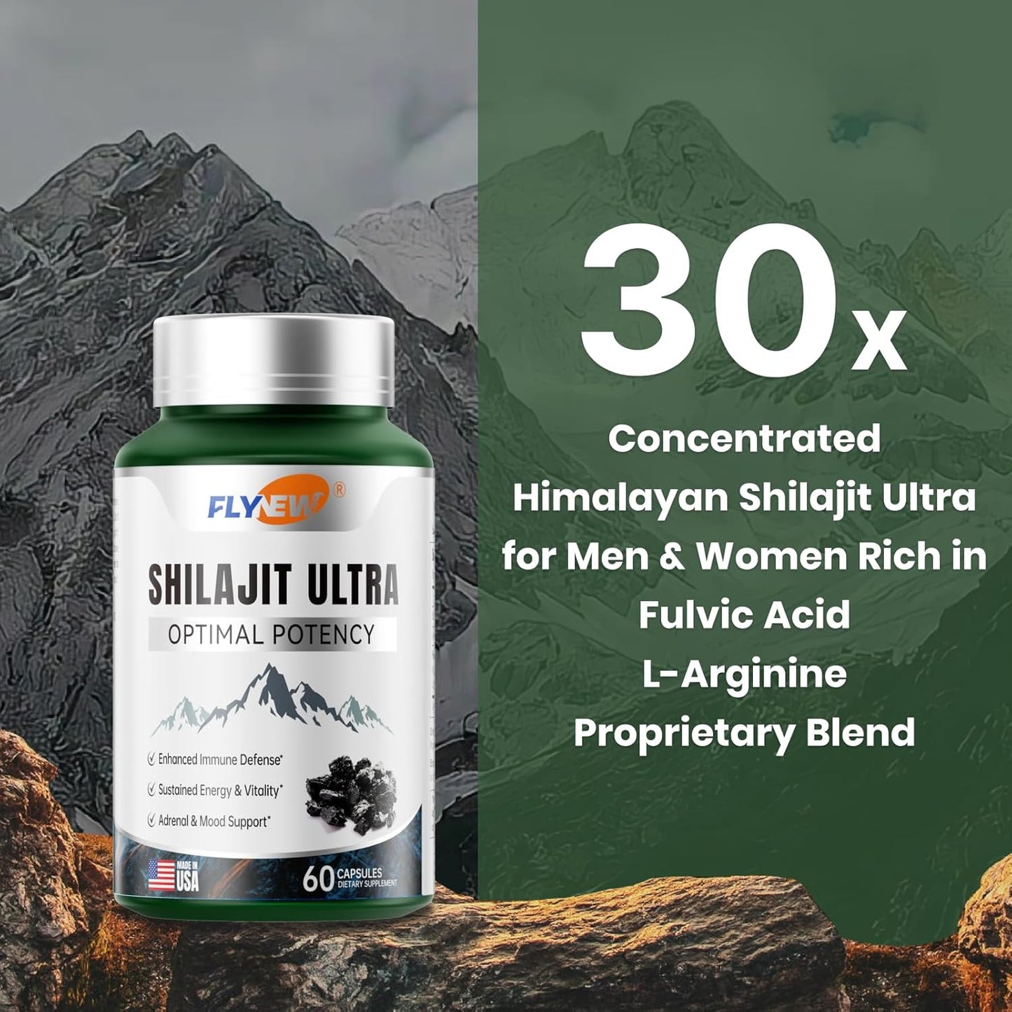 Shilajit Ultra 7 en 1 – Energía, Vitalidad y Rendimiento Masculino | 60 Cápsulas