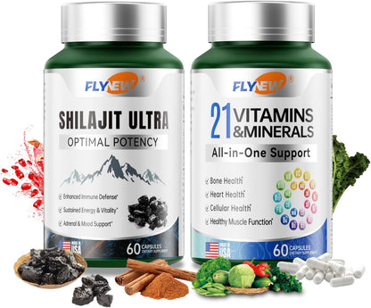 SHILAJIT ULTRA + 21 VITAMINAS & MINERALES PACK ENERGÍA TOTAL