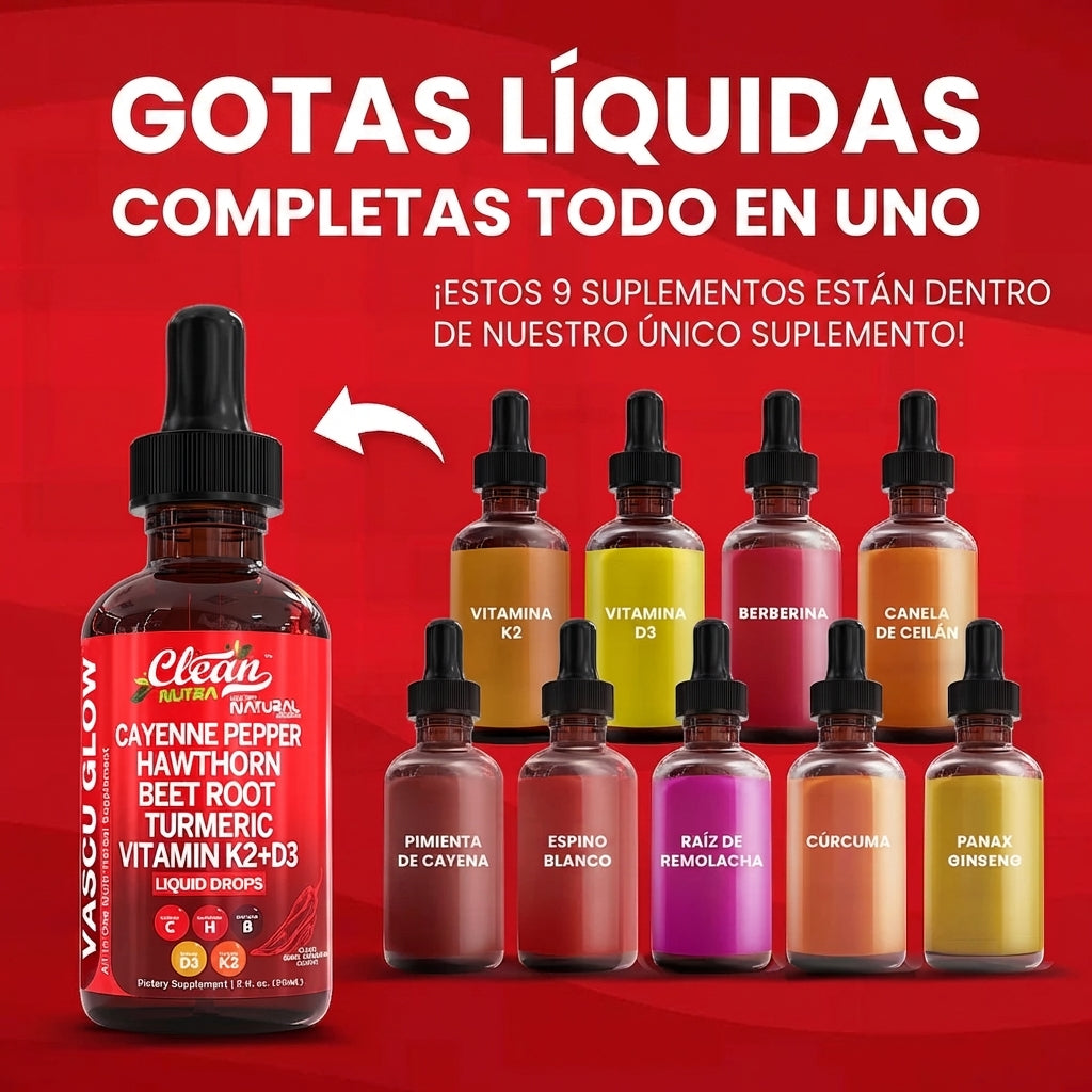 Vascu Glow Suplemento Natural para la Circulación y Energía | Remolacha, Cúrcuma, Ginseng y Vitaminas D3 K2