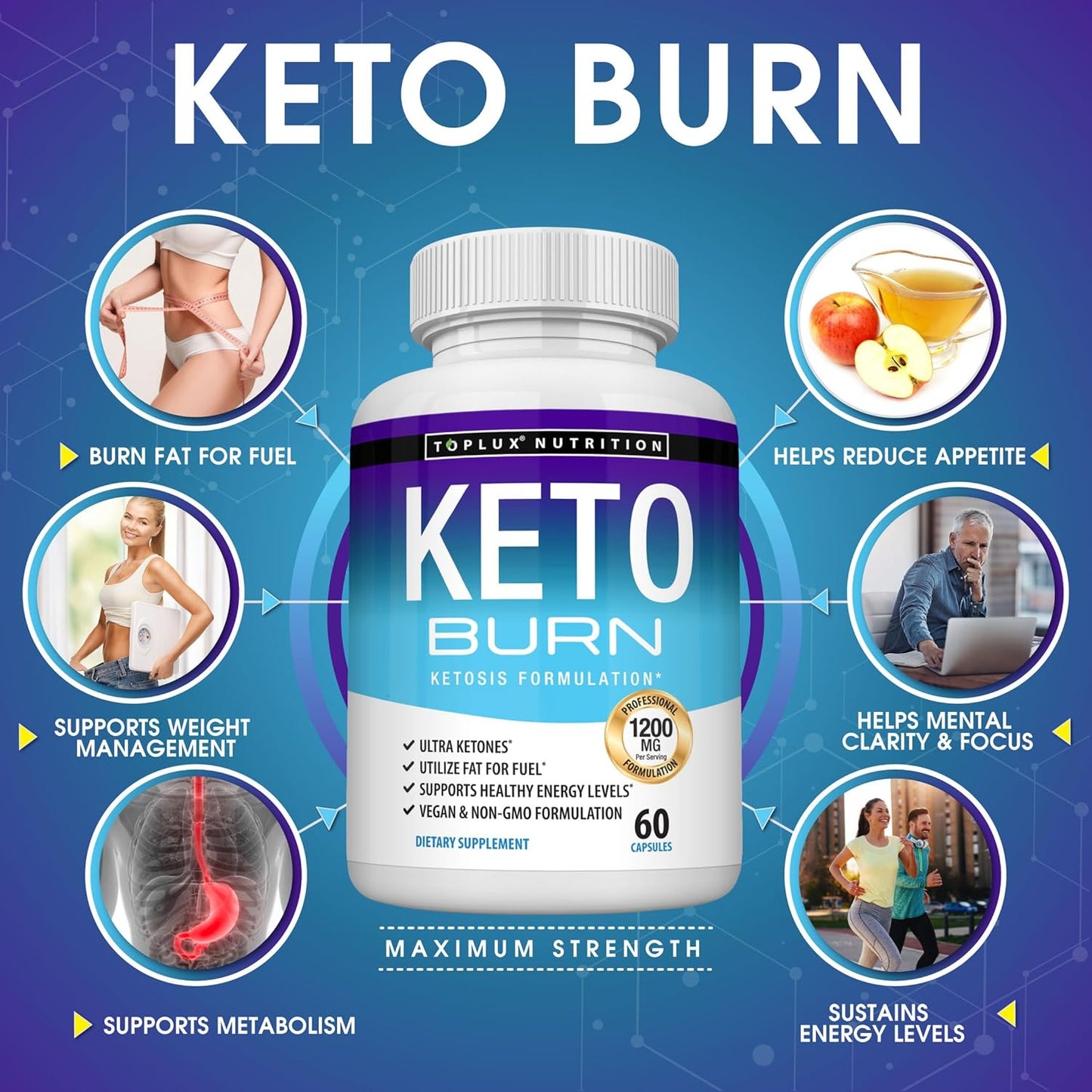 Keto Burn Toplux Nutrition 60 cápsulas – Fórmula avanzada para energía y quema de grasa