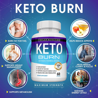 Keto Burn Toplux Nutrition 60 cápsulas – Fórmula avanzada para energía y quema de grasa