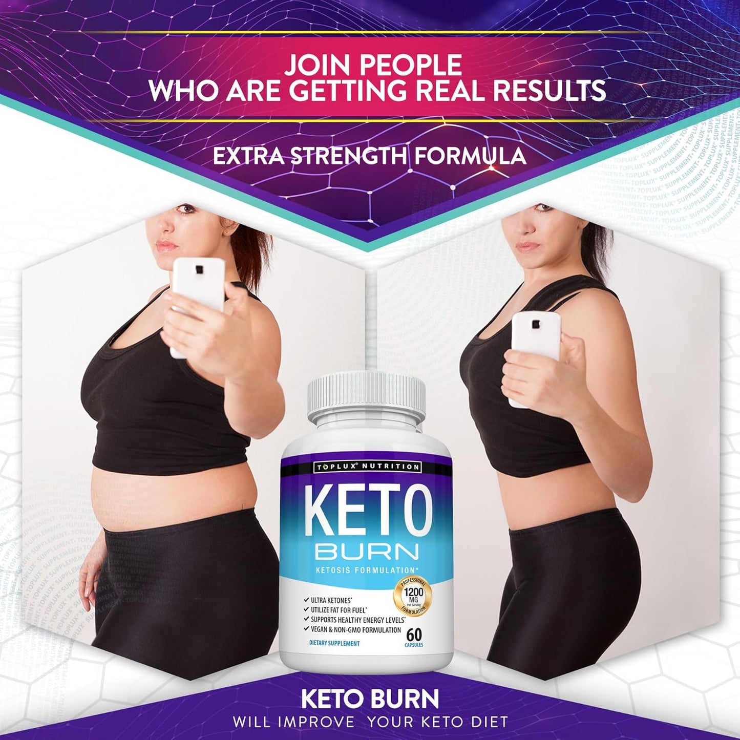 Keto Burn Toplux Nutrition 60 cápsulas – Fórmula avanzada para energía y quema de grasa