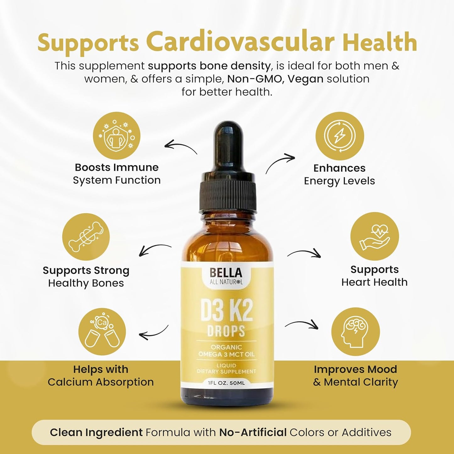 Bella All Natural Vitamina D3 K2 con Omega 3 - MCT Oil
