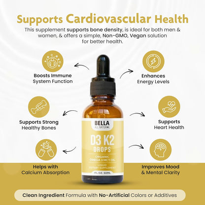 Bella All Natural Vitamina D3 K2 con Omega 3 - MCT Oil