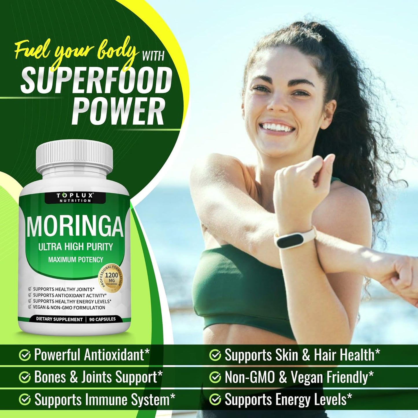 Moringa Toplux 90 Cápsulas – Energía Natural, Defensas y Antioxidantes