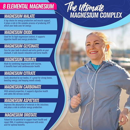 Magnesio Complex 1000 mg 90 cápsulas – 8 Tipos de Magnesio en un solo Producto