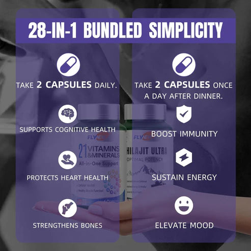SHILAJIT ULTRA + 21 VITAMINAS & MINERALES PACK ENERGÍA TOTAL