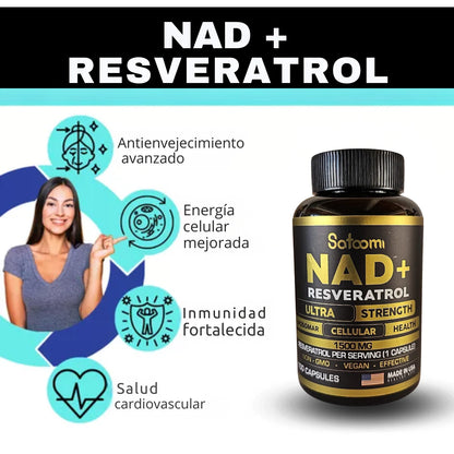 NAD+ + Resveratrol Liposomal 1500 mg – Fórmula Antioxidante de Alta Absorción | 100 Cápsulas