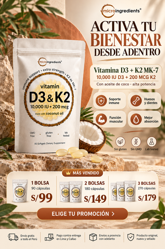 Vitamina D3 + K2 MK7 10,000 IU Alta Potencia | Microingredients