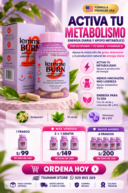 Lemme Burn Activador del Metabolismo y AMPK 60 Cápsulas | Actiponin® + Té Verde