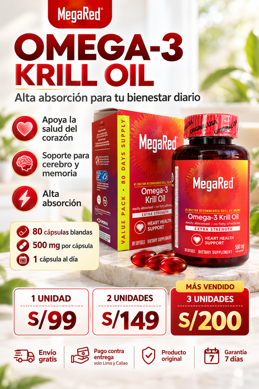 Omega-3 Krill Oil 500 mg – MegaRed | 80 Cápsulas