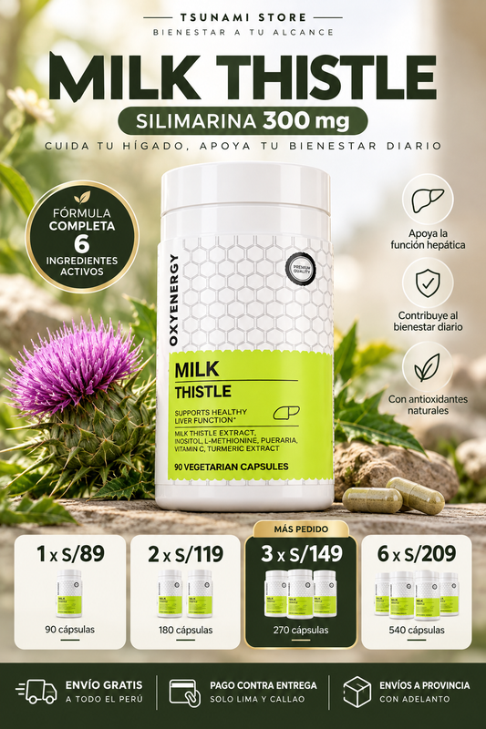 Milk Thistle OxyEnergy 300 mg | Silimarina para el Bienestar Hepático 90 Cápsulas de Cardo Mariano